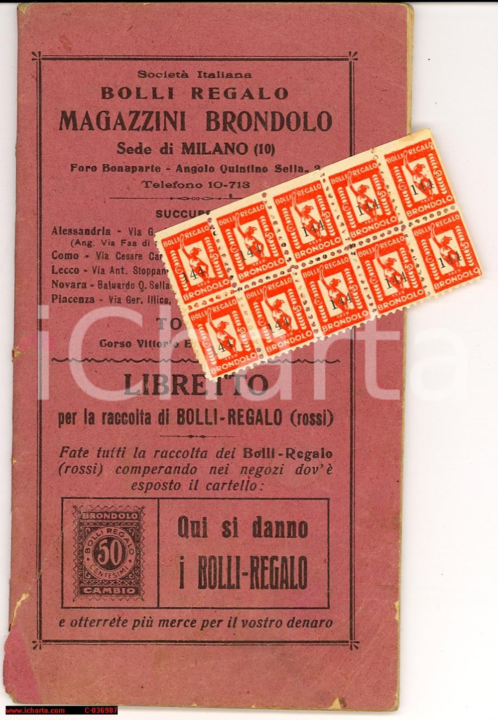 Materiale pubblicitario d’epoca 1920 MILANO Bolli regalo - Magazzini Ettore BRONDOLO - Libretto 1