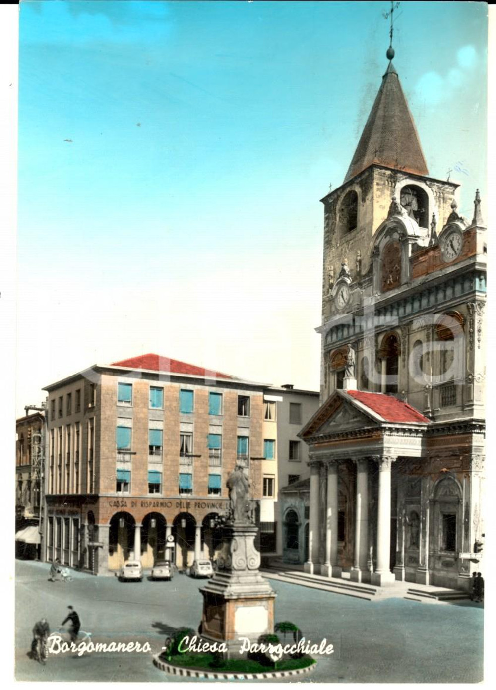 Cartolina originale da collezione 1962 BORGOMANERO (NO) Chiesa parrocchiale *Cartolina postale animata FG VG 1