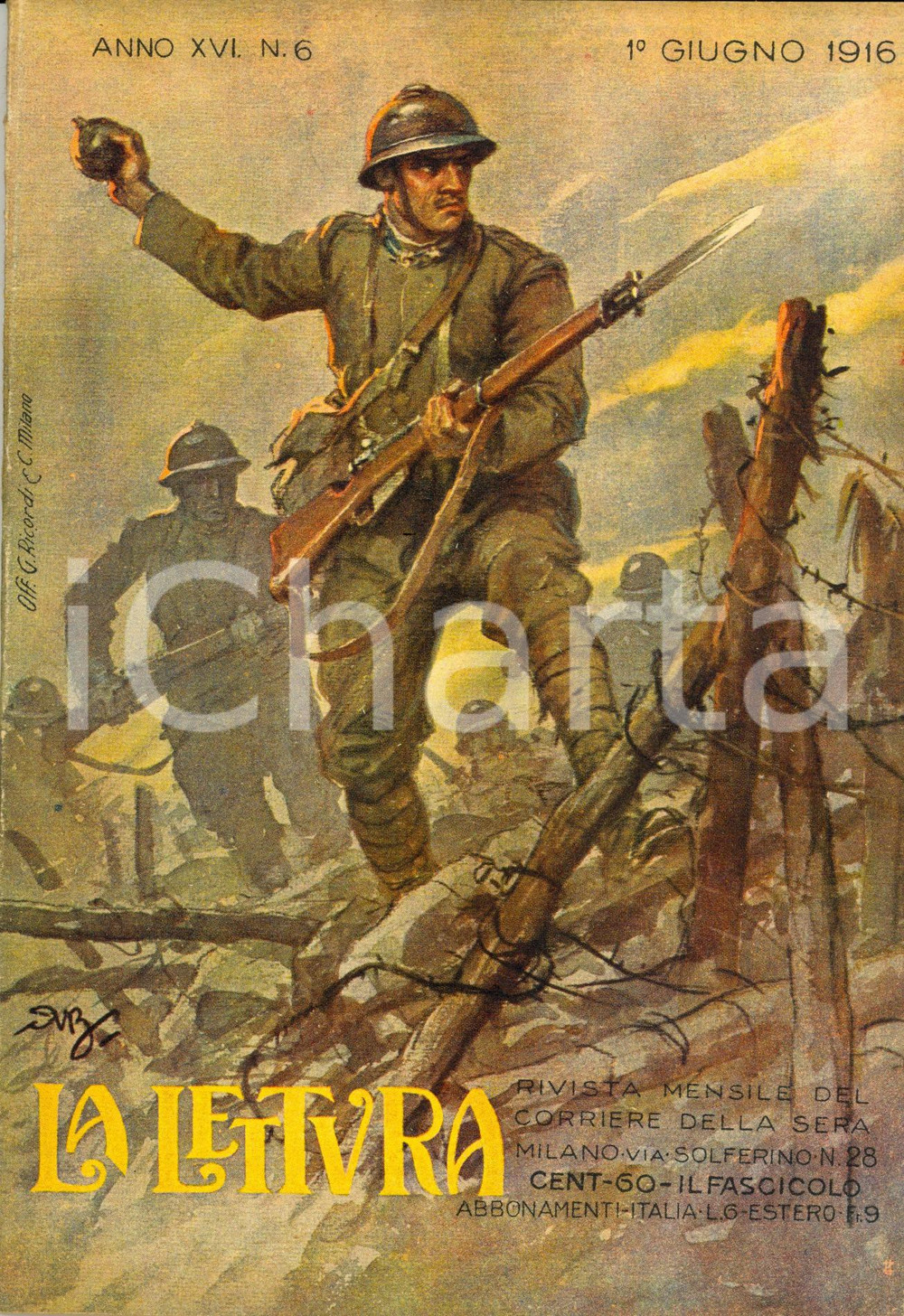 Giornale, rivista storica 1916 LA LETTURA Il proiettile da fucile austriaco *ILLUSTRATA Anno XVI n°6 1