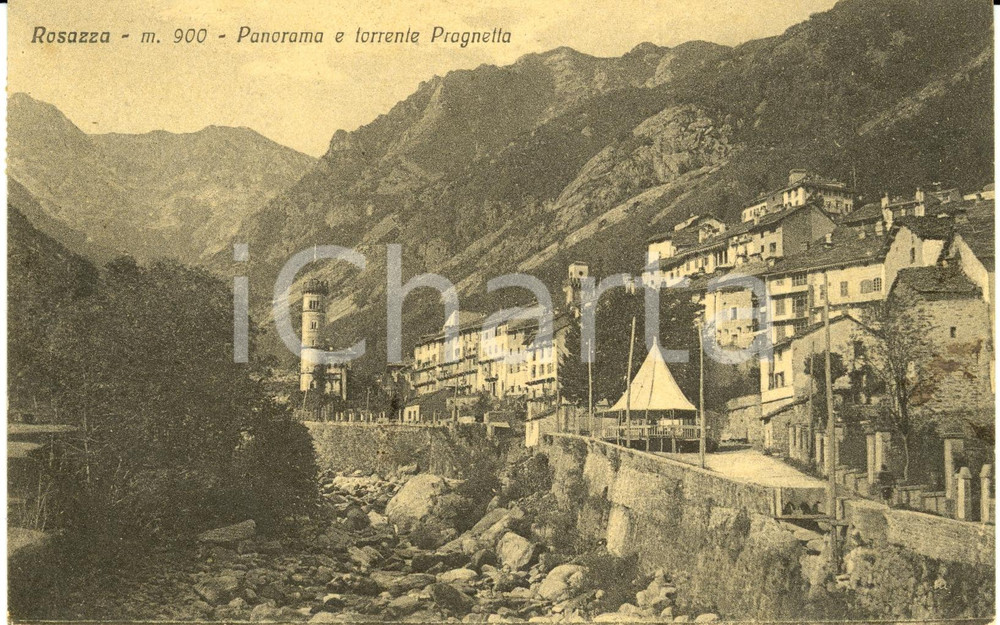 Cartolina originale da collezione 1928 ROSAZZA BI Panorama dell abitato con torrente PRAGNETTA  Cartolina FP VG 1