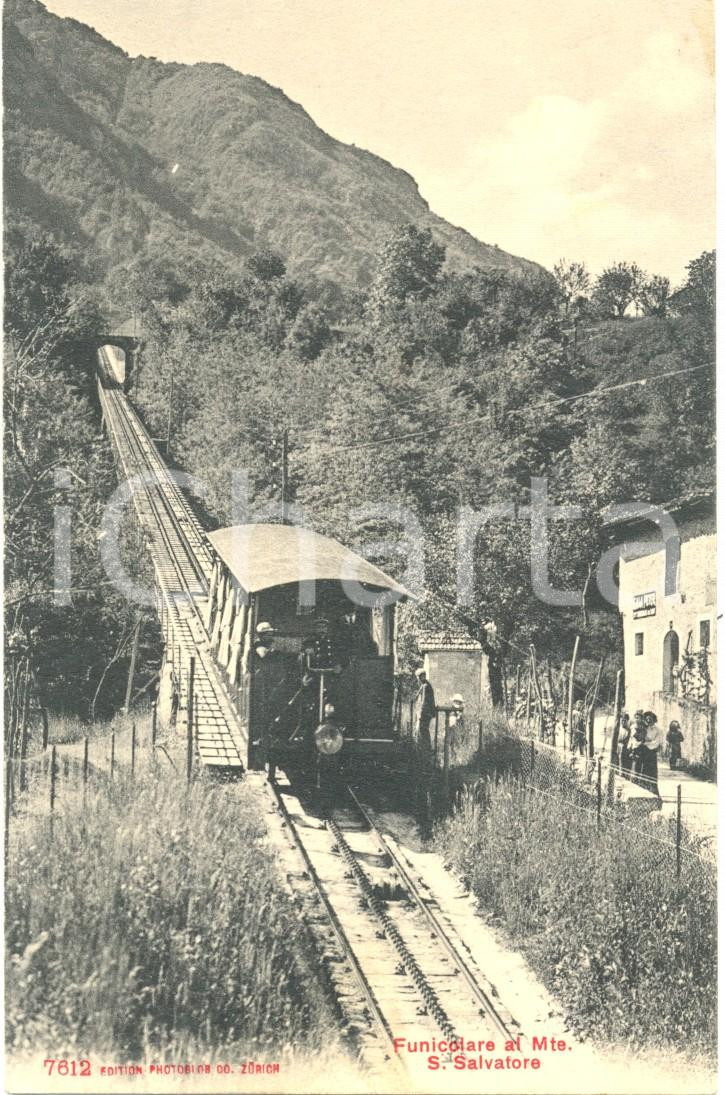 Cartolina originale da collezione 1930 ca PAZZALLO SVIZZERA Funicolare Monte SAN SALVATORE Cioccolato GALA PETER 1