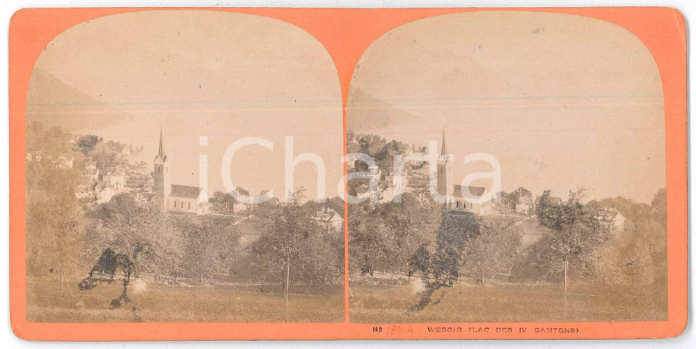 1880 ca SUISSE - WEGGIS - Lac des IV Cantons *Stereoview n° 159 Fotografia stereoscopica d'epoca, su cartoncino rigido.  FAIR/discreto lieve piegatura angolare Formato: 18x9 cm originale e autentica 1