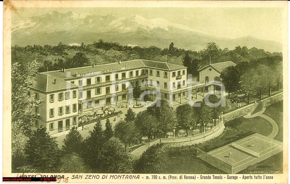 Cartolina originale da collezione 1936 San Zeno di Montagna  Hotel Jolanda Animata 1
