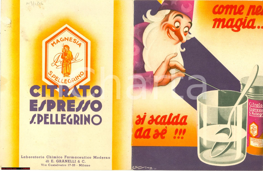 Materiale pubblicitario d’epoca 1935 MILANO Citrato SAN PELLEGRINO illustrato CUSSINO 1