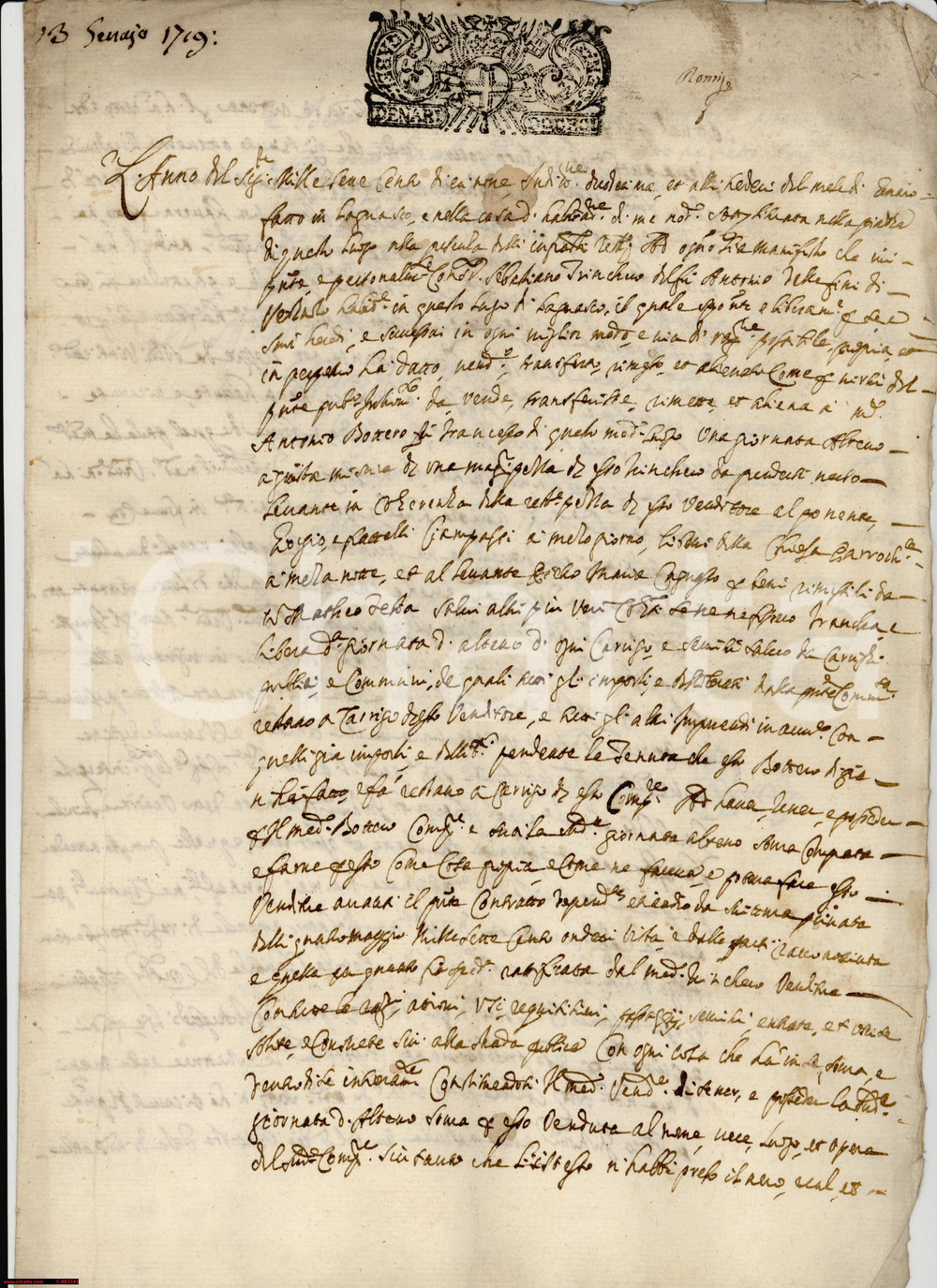 Documento originale, autentico 1719 LAGNASCO CN Sebastiano TRINCHERO vende terra a Marco Antonio BOTTERO 1