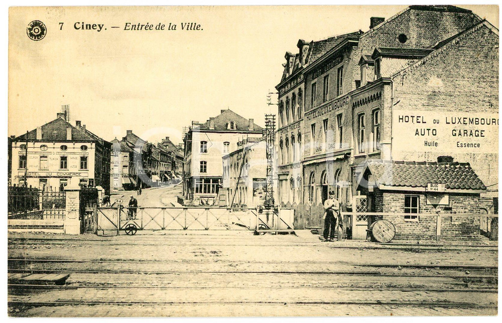 Cartolina originale da collezione 1910 ca CINEY BELGIQUE EntrÃ©e de la Ville  Hotel du Luxembourg Carte postale 1