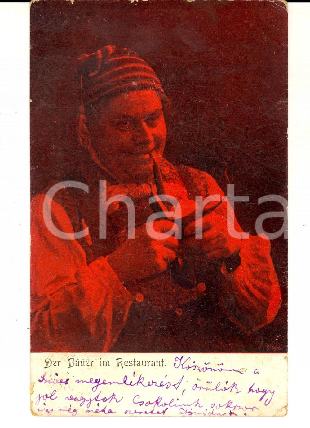 Cartolina originale da collezione 1919 COSTUMI UNGHERIA Contadino al ristorante  Bauer im Restaurant Cartolina 1