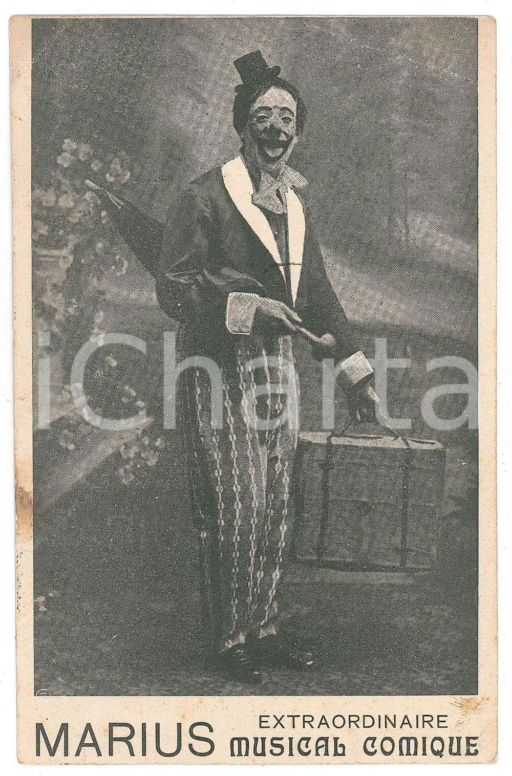 1913 ITALIA - CABARET - MARIUS Musical comique - Cartolina AUTOGRAFA RARA Cartolina postale d'epoca, con messaggio autografo al verso, destinato al proprietario di un cinema, cui l'artista offre disponibilit&agrave;.Viaggiata. FAIR/discreto piegature angolari Formato: 9x14 cm originale e autentica 1
