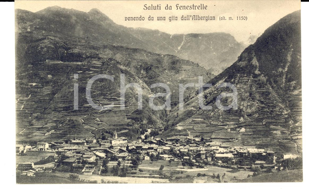 Cartolina originale da collezione 1915 ca FENESTRELLE (TO) Il paese visto dall' ALBERGIAN *Cartolina FP NV 1