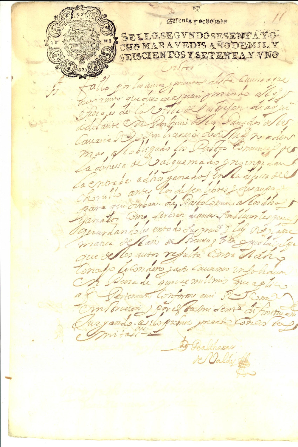 Documento originale, autentico 1671 CASTREJON DE LA PENA Castilla, ESPANA Diritti di pascolo del bestiame 1