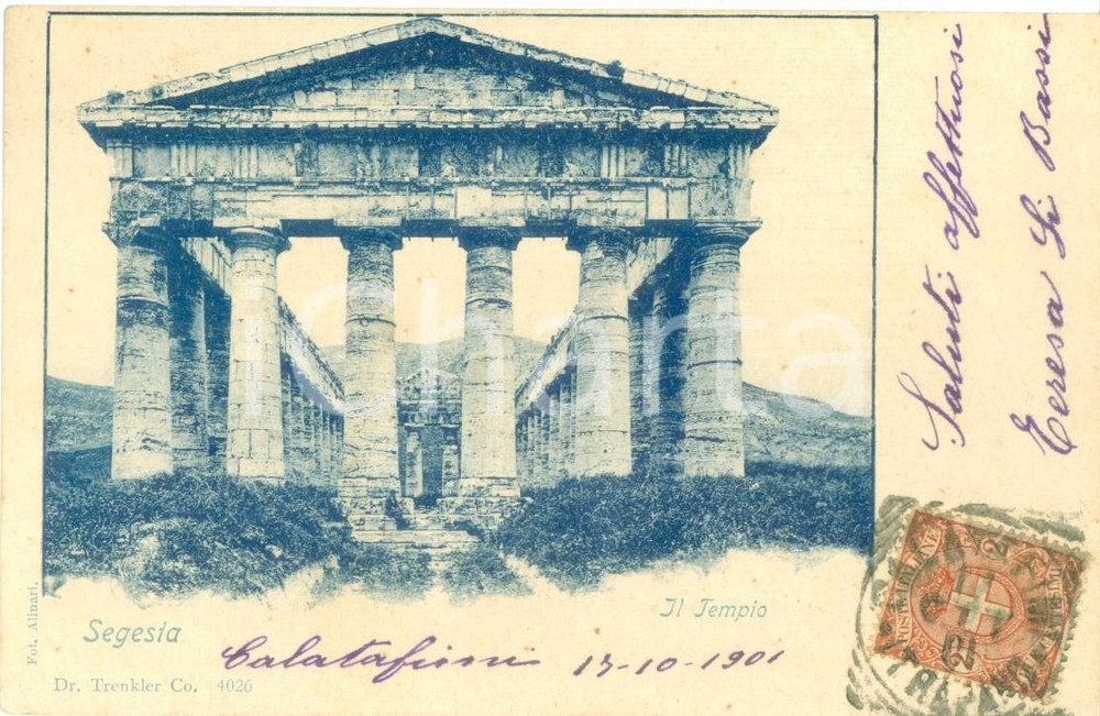 Cartolina originale da collezione 1901 CALATAFIMI TP Il Tempio di SEGESTA Cartolina postale FP VG 1