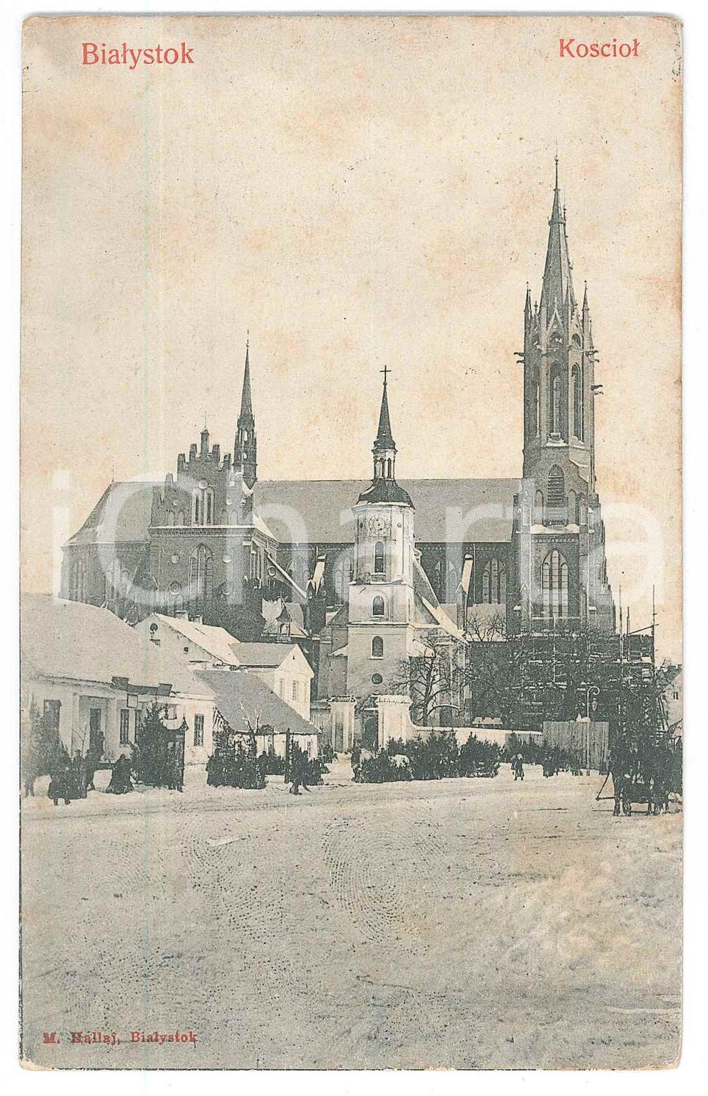1911 BYALISTOK (POLAND) KoÅ›ciÃ³Å‚ - Cathedral *ANIMATED vintage postcard  Cartolina postale d'epoca, viaggiata (ma francobollo asportato).   FAIR/discreto fioriture FORMATO: 9x14 cm originale e autentica 1