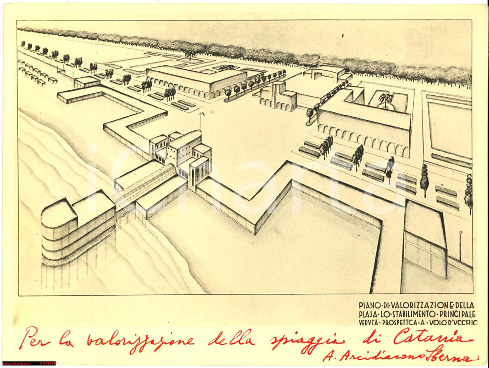 Fotografia d epoca originale 1938 CATANIA Progetto valorizzazione spiaggia FOTO 1