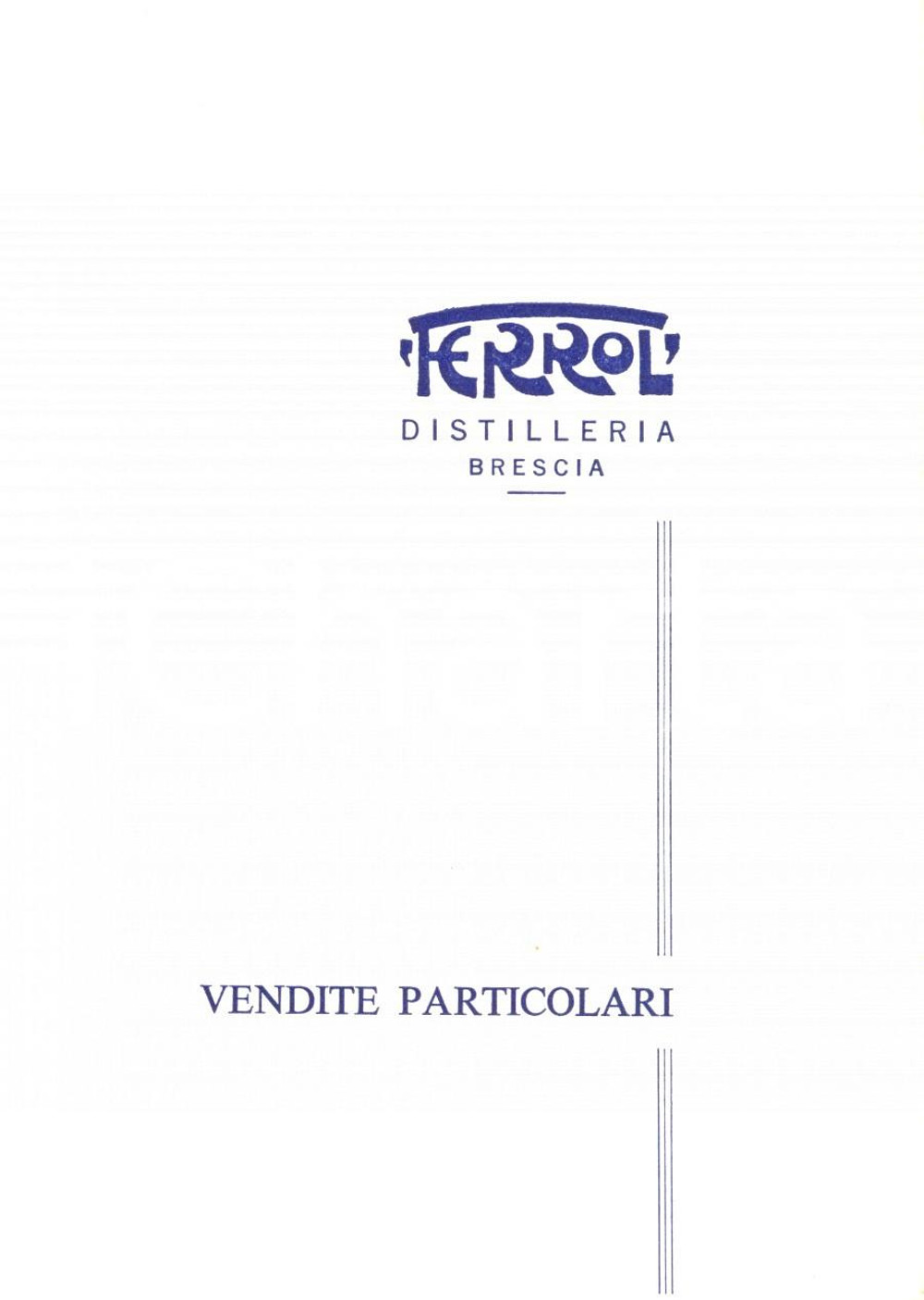 Materiale pubblicitario d’epoca 1970 BRESCIA Vendite particolari Distilleria FERROL grappa VALPOLICELLA 1