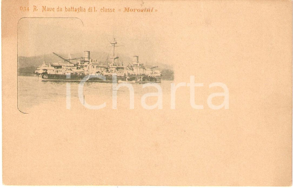 Cartolina originale da collezione 1900 ca MARINA MILITARE Regia nave Francesco MOROSINI Corazzata Cartolina FP NV 1