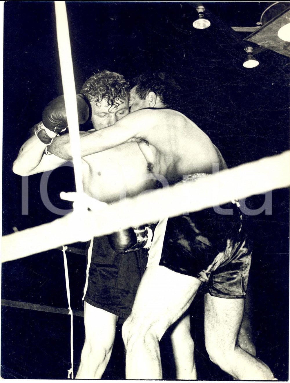 1957 GENOVA BOXE Incontro Mario D'AGATA - Roland ROY - Fotografia 18x24 cm