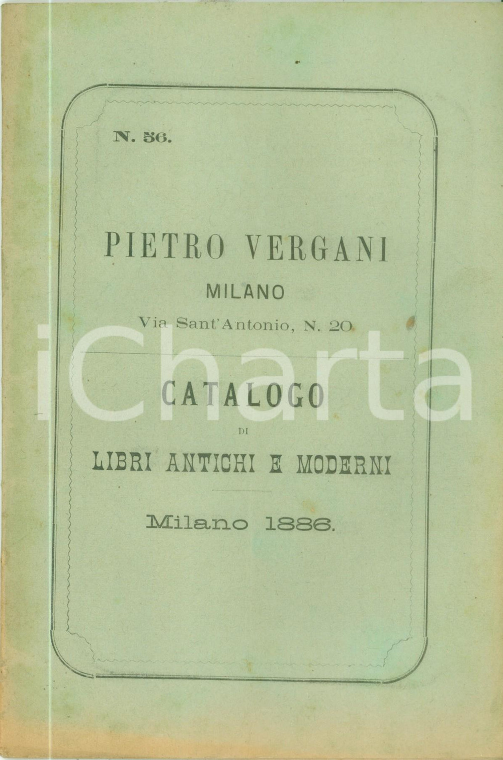 Libro, pubblicazione d epoca 1886 TORINO Libreria Pietro VERGANI Catalogo 56 Libri antichi e moderni 1
