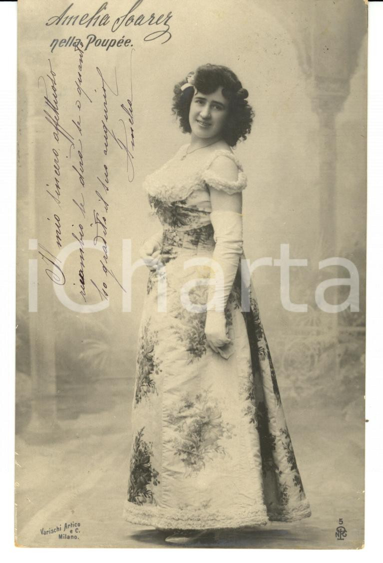 Cartolina originale da collezione 1903 Amelia SOAREZ nella Poupée Cartolina AUTOGRAFA FP VG 1