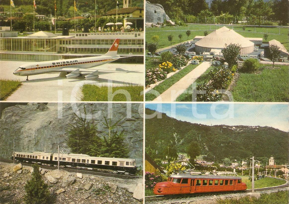 Cartolina originale da collezione 1965 ca MELIDE SUISSE SWISSMINIATUR Modellini di treni e aereo Cartolina FG NV 1