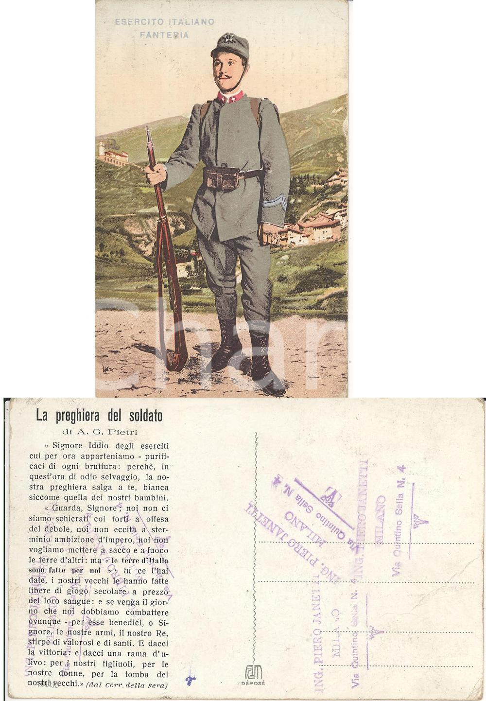 Cartolina originale da collezione 1915 WW1 MILITARIA Preghiera del soldato E. I.FANTERIA 1