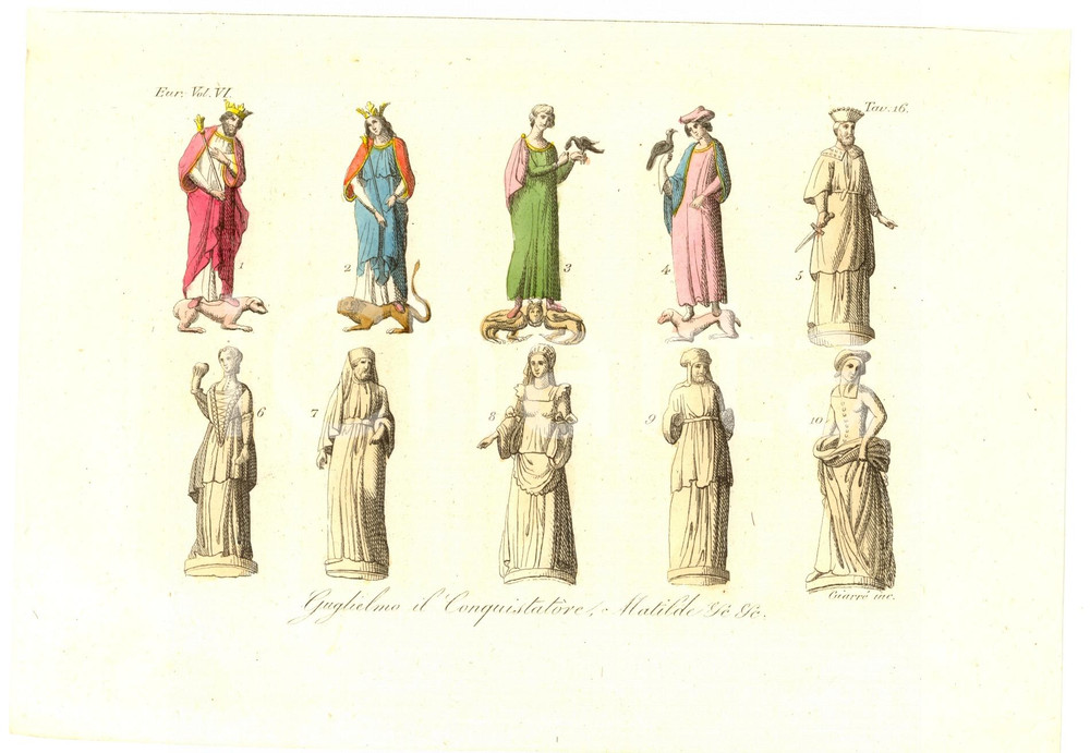 Stampa, bozzetto originale 1830 Guglielmo il Conquistatore e Matilde Incisione GIARRE 1