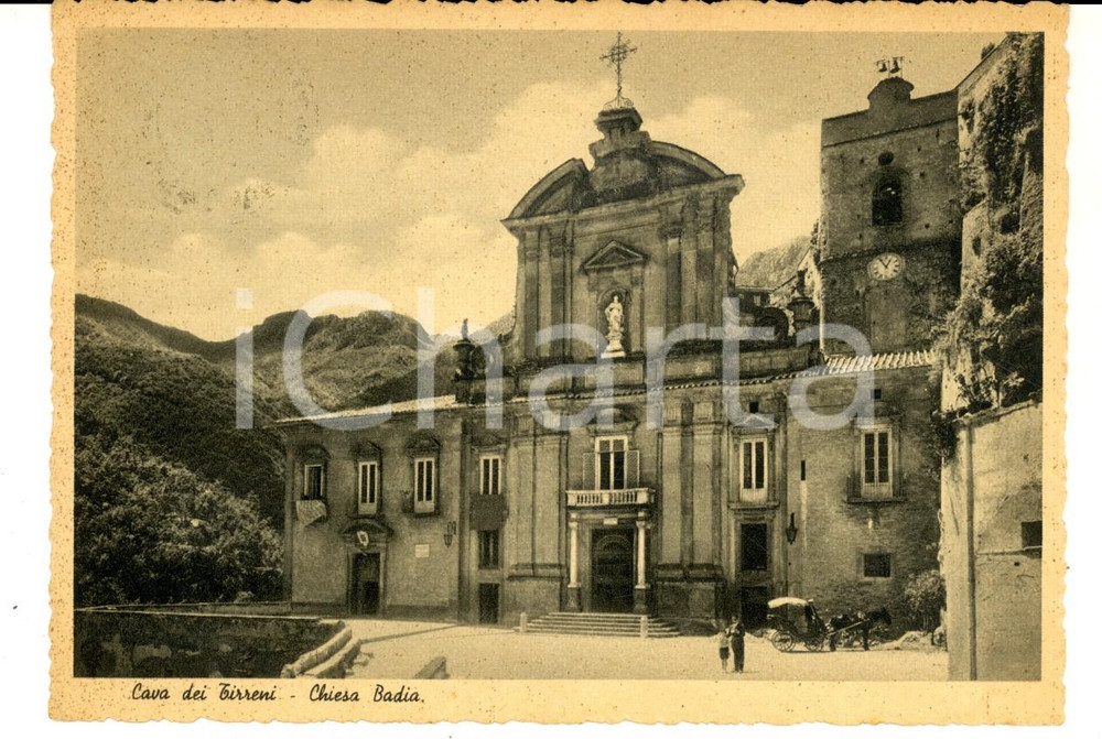 Cartolina originale da collezione 1940 CAVA DEI TIRRENI SA Chiesa Badia Cartolina ANIMATA carretto FG VG 1