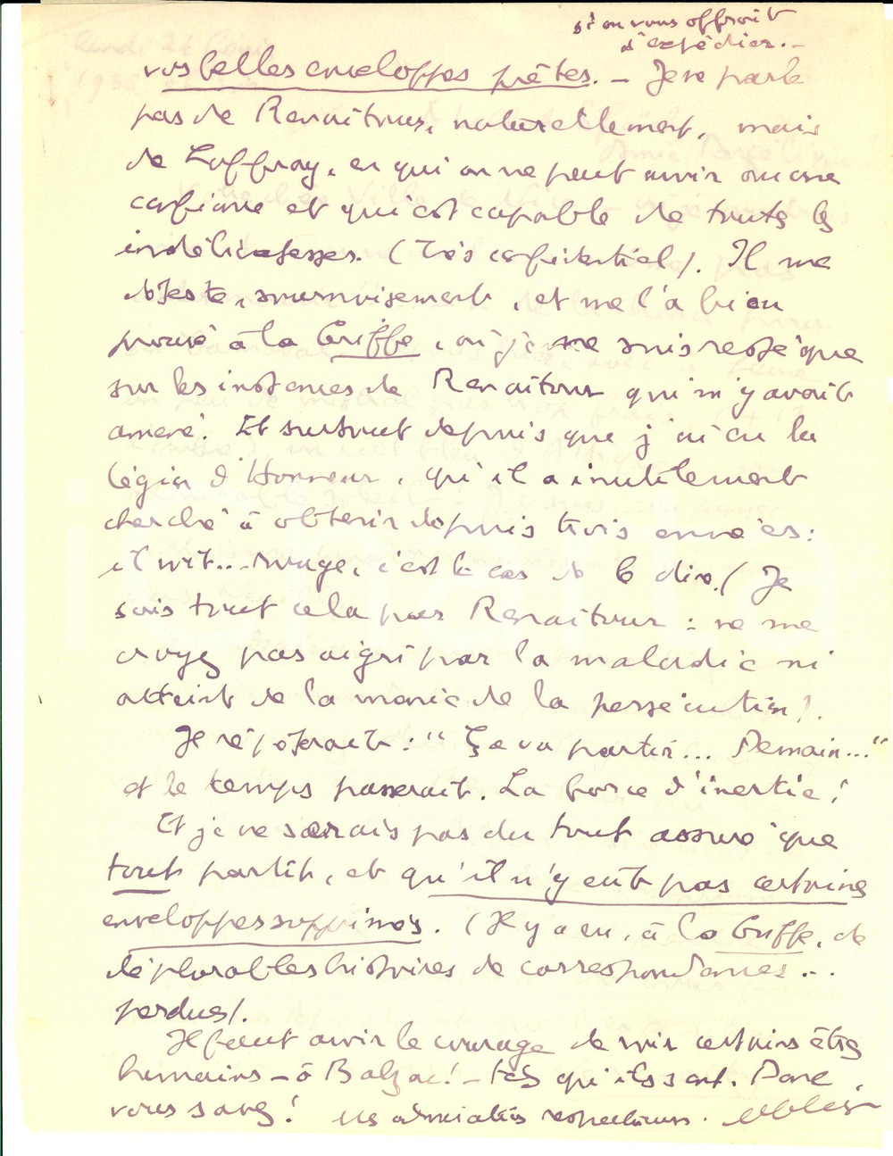 Autografo originale 1936 PARIS AndrÃ© GEIGER invidiato per la Legion d'Onore *Autografo 1