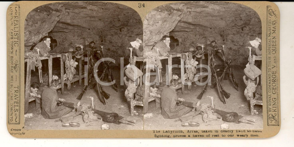 Fotografia d epoca originale 1918 WW1 THE GREAT WAR ARRAS Soldiers in the Labyrinth Stereoscopic photo nÂ°34 1