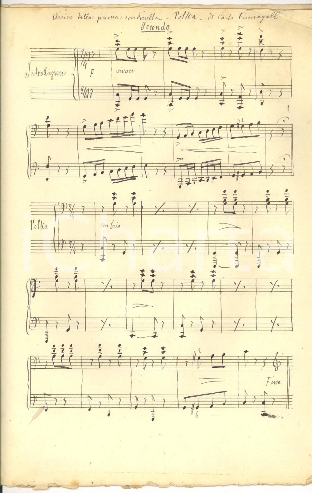 Oggetto da collezione cartaceo 1880 ca Carlo FUMAGALLI Arrivo Prima rondinella POLKA 1