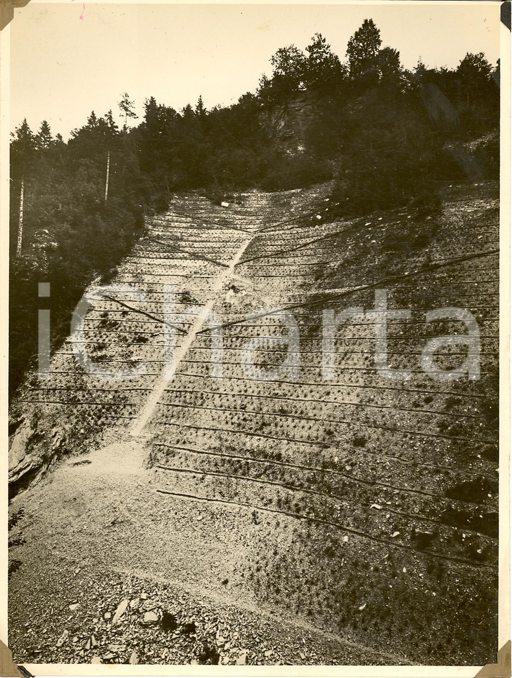 Fotografia d'epoca originale 1933 UDINE Frana RIO ORTEGLAS dopo sistemazione MVSN 1