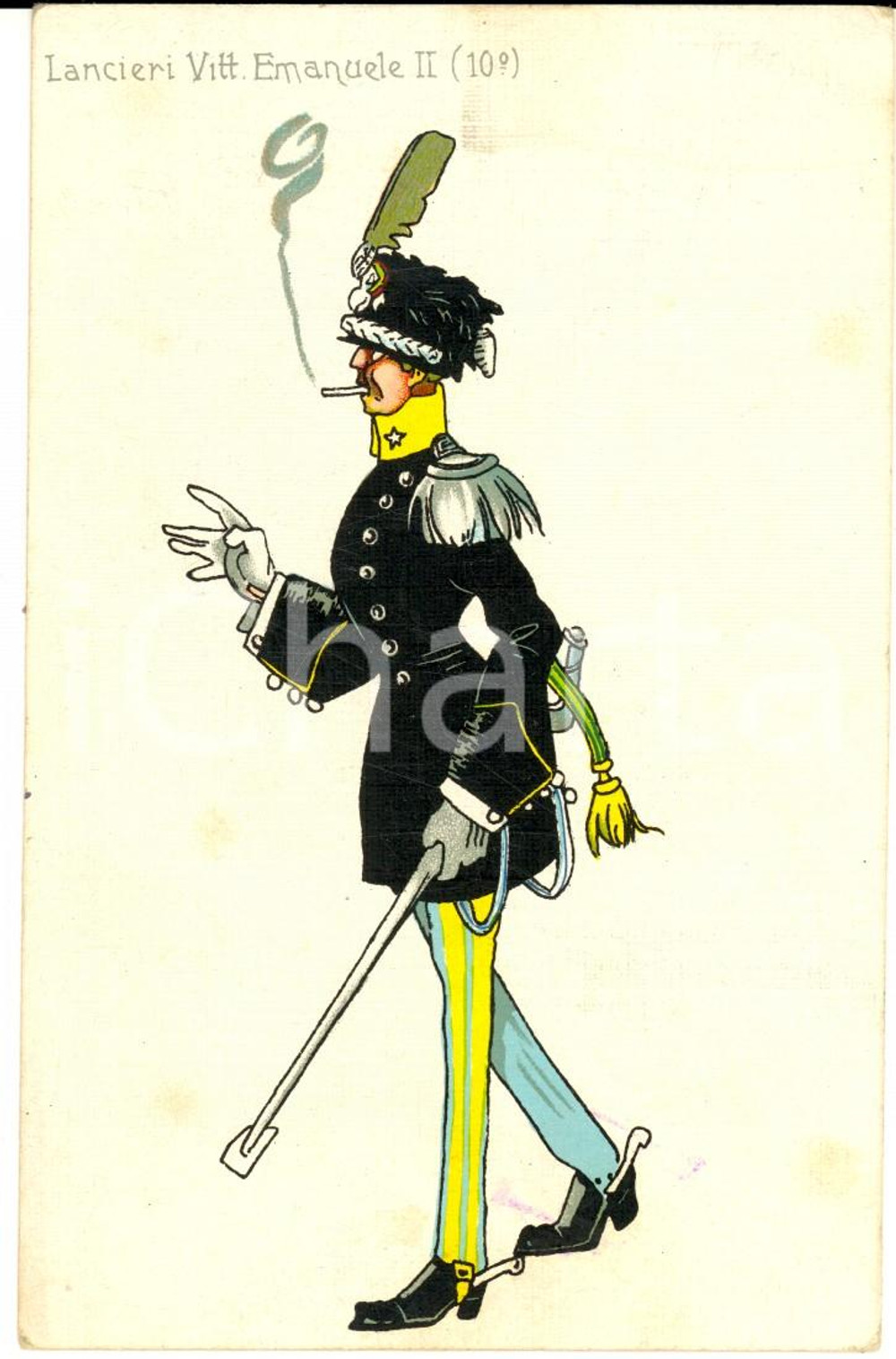 Cartolina originale da collezione 1930 ca 10Â° Reggimento LANCIERI di Vittorio Emanuele II Cartolina FP NV 1