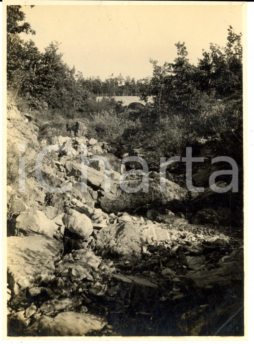Fotografia d epoca originale 1925 ca STRADA DEL BRALLO Veduta con ponticello su un torrente Foto artistica 1
