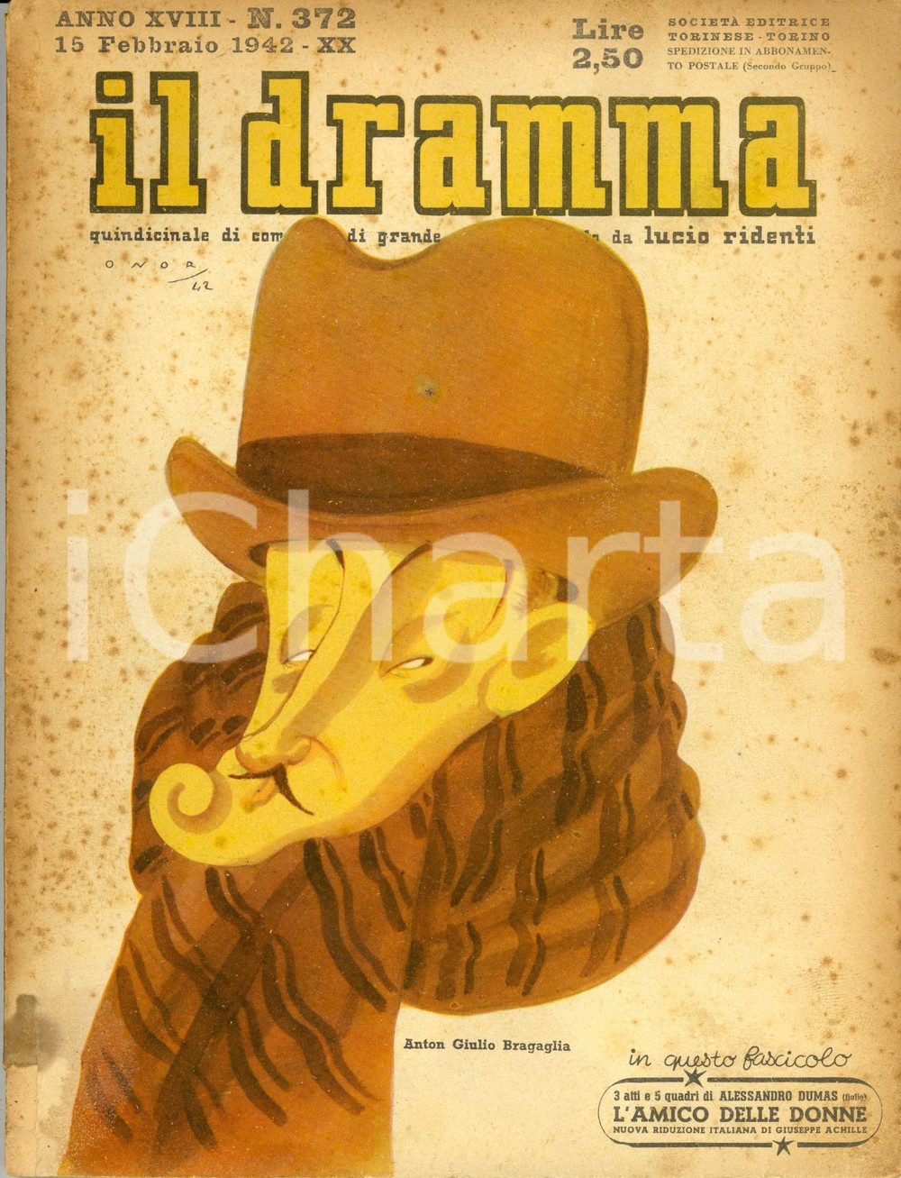 Giornale, rivista storica 1942 IL DRAMMA Alessandro DUMAS L amico delle donne Anno XVIII nÂ°372 DANNEGGIATA 1
