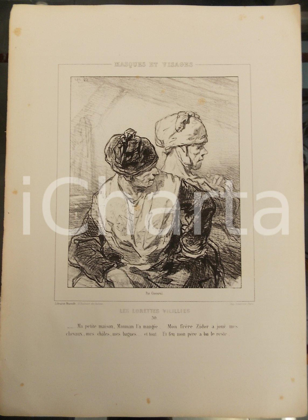 Stampa, bozzetto originale 1853 PARIS Paul GAVARNI Masques et visages  Les Lorettes Vieillies Tav. 30 1