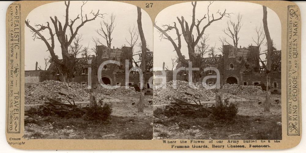 Fotografia d epoca originale 1918 WW1 THE GREAT WAR After a battle  Chateau de BOURY Stereoscopic photo nÂ°27 1