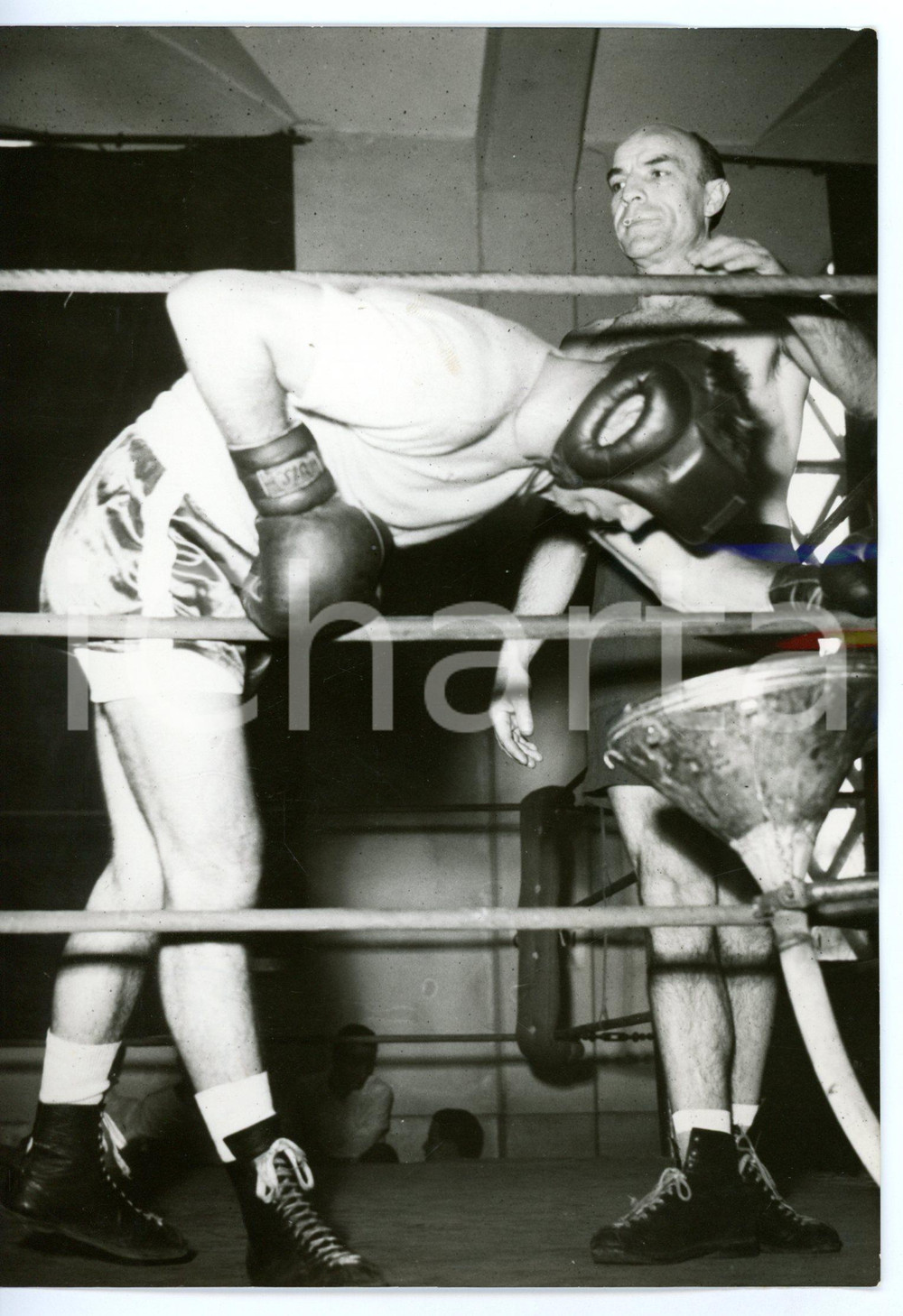 1954 ROMA BOXE Pugile Tiberio MITRI sul ring in allenamento *Foto 13x18 cm