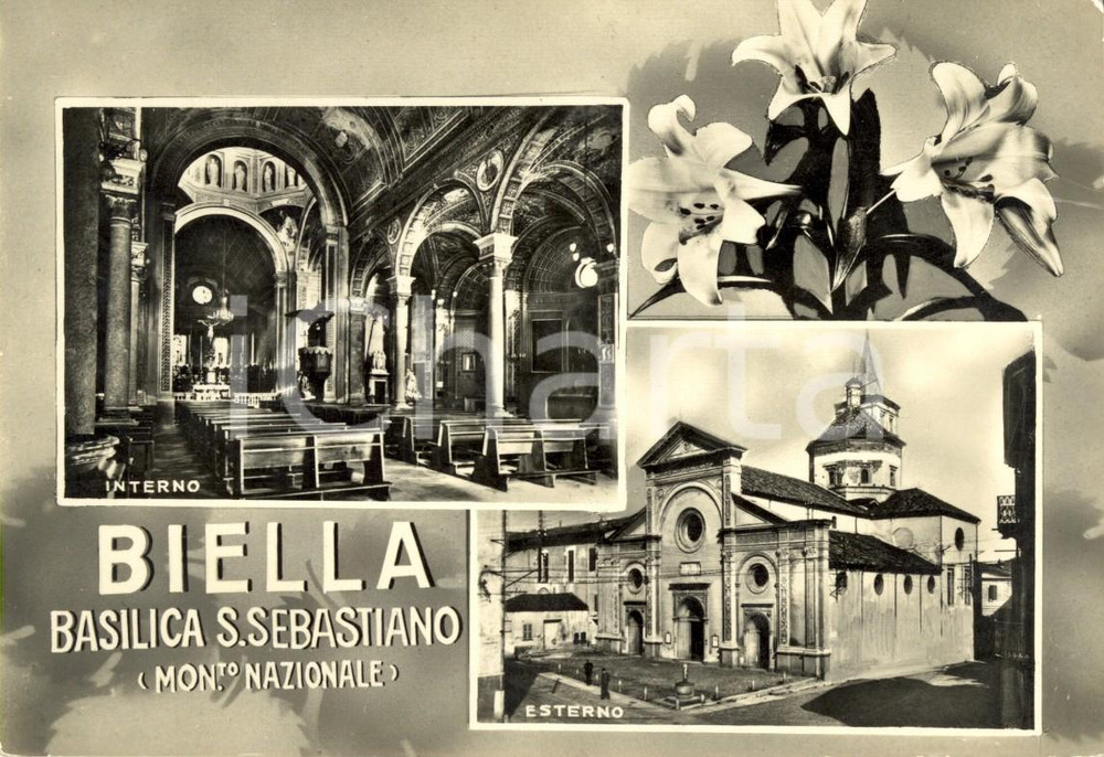 Cartolina originale da collezione 1950 ca BIELLA Vedutine della basilica di SAN SEBASTIANO Cartolina FG NV 1