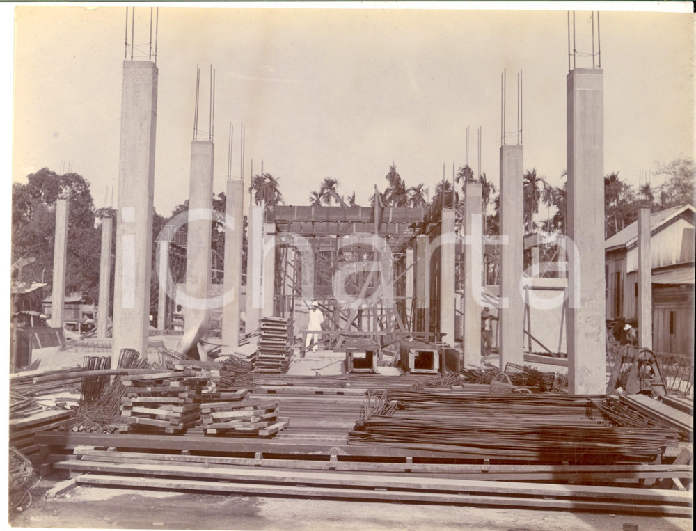 Fotografia d epoca originale 1925 ca BANGKOK THAILANDIA Cantiere con edifici in costruzione  Foto RARA 1