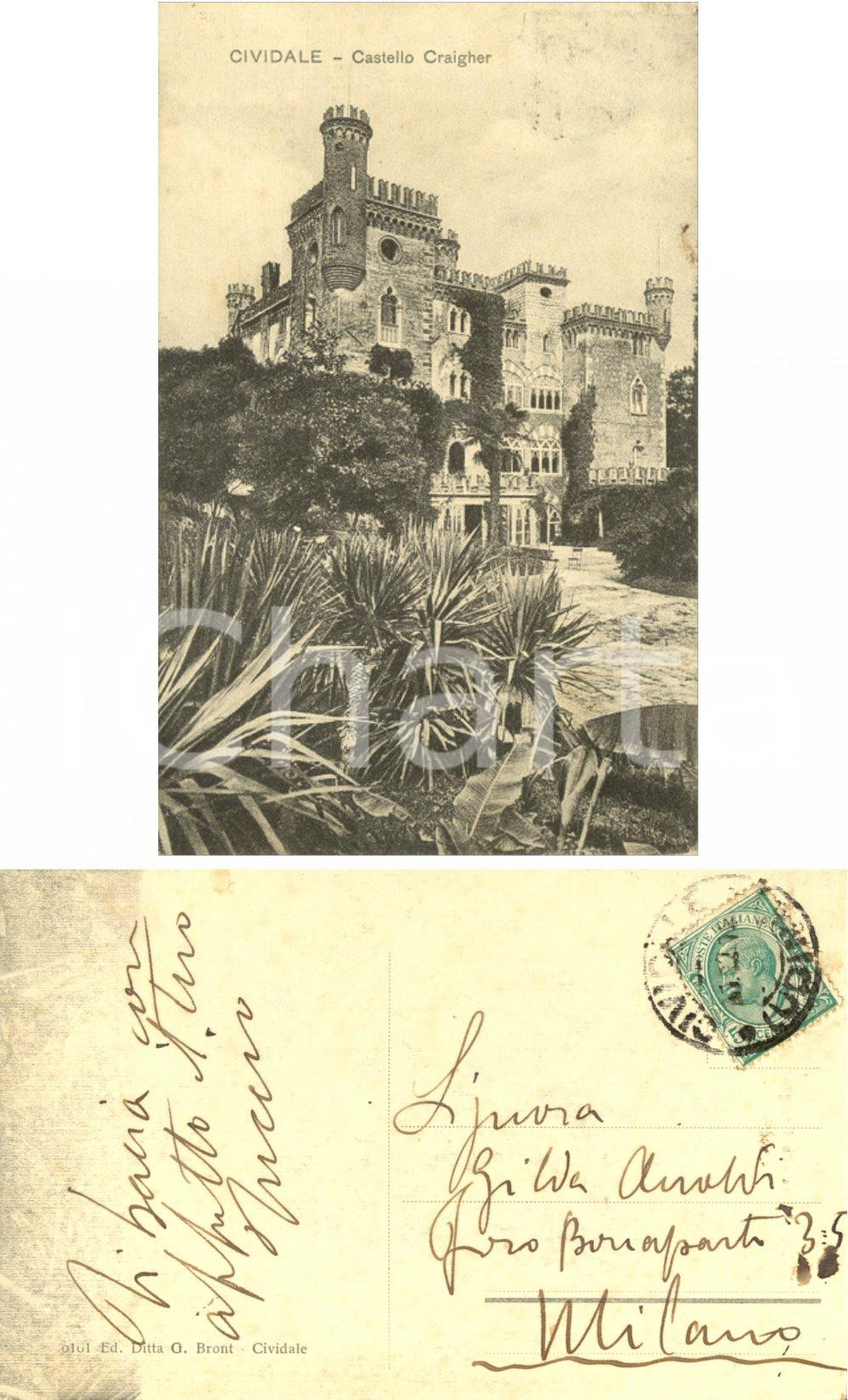 Autografo originale 1918 CIVIDALE DEL FRIULI UD Castello CRAIGHER Cartolina Alberto AIROLDI FP 1