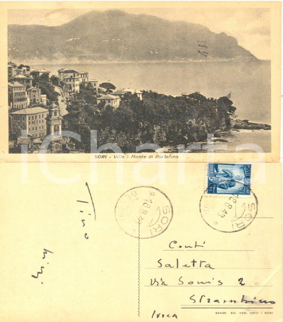 Autografo originale 1943 SORI GE Ville e monte di Portofino Cartolina conti SALETTA di STRAMBINO 1