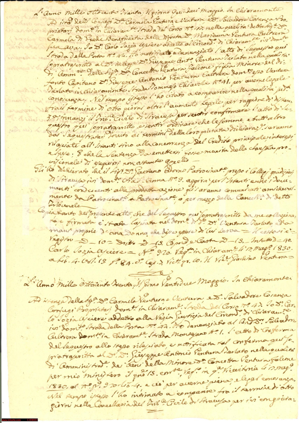 Documento originale, autentico 1830 CHIARAMONTE GULFI RG Ventura TERLATO tutela minore 1