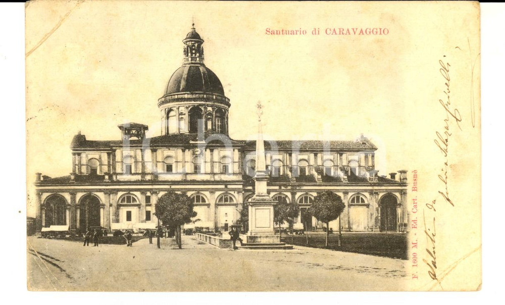 Autografo originale 1908 CARAVAGGIO BG Veduta del santuario Autografo Fulvia SALAZAR CRIVELLI 1
