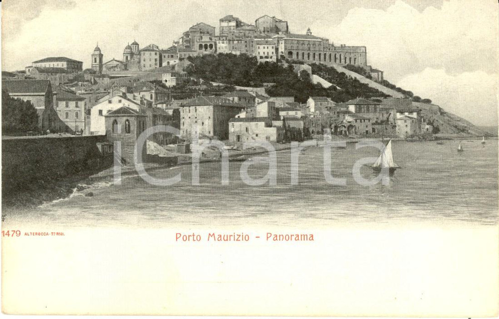 Cartolina originale da collezione 1900 ca IMPERIA Veduta di PORTO MAURIZIO dal mare Cartolina ILLUSTRATA FP NV 1