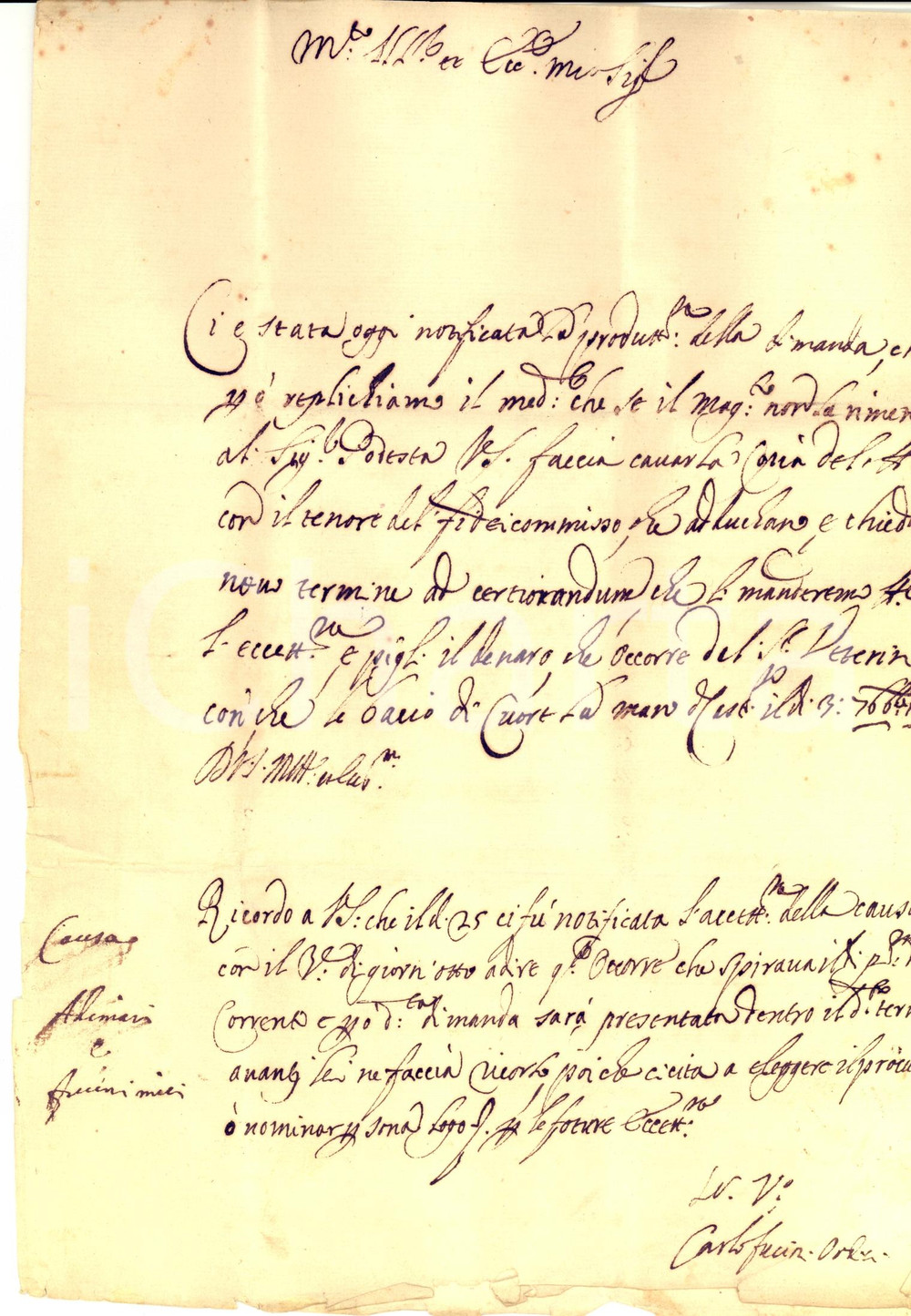 Manoscritto, lettera originale 1620 FIRENZE Accordi con Giuseppe ALOVISI per la causa ADIMARI Lettera 1