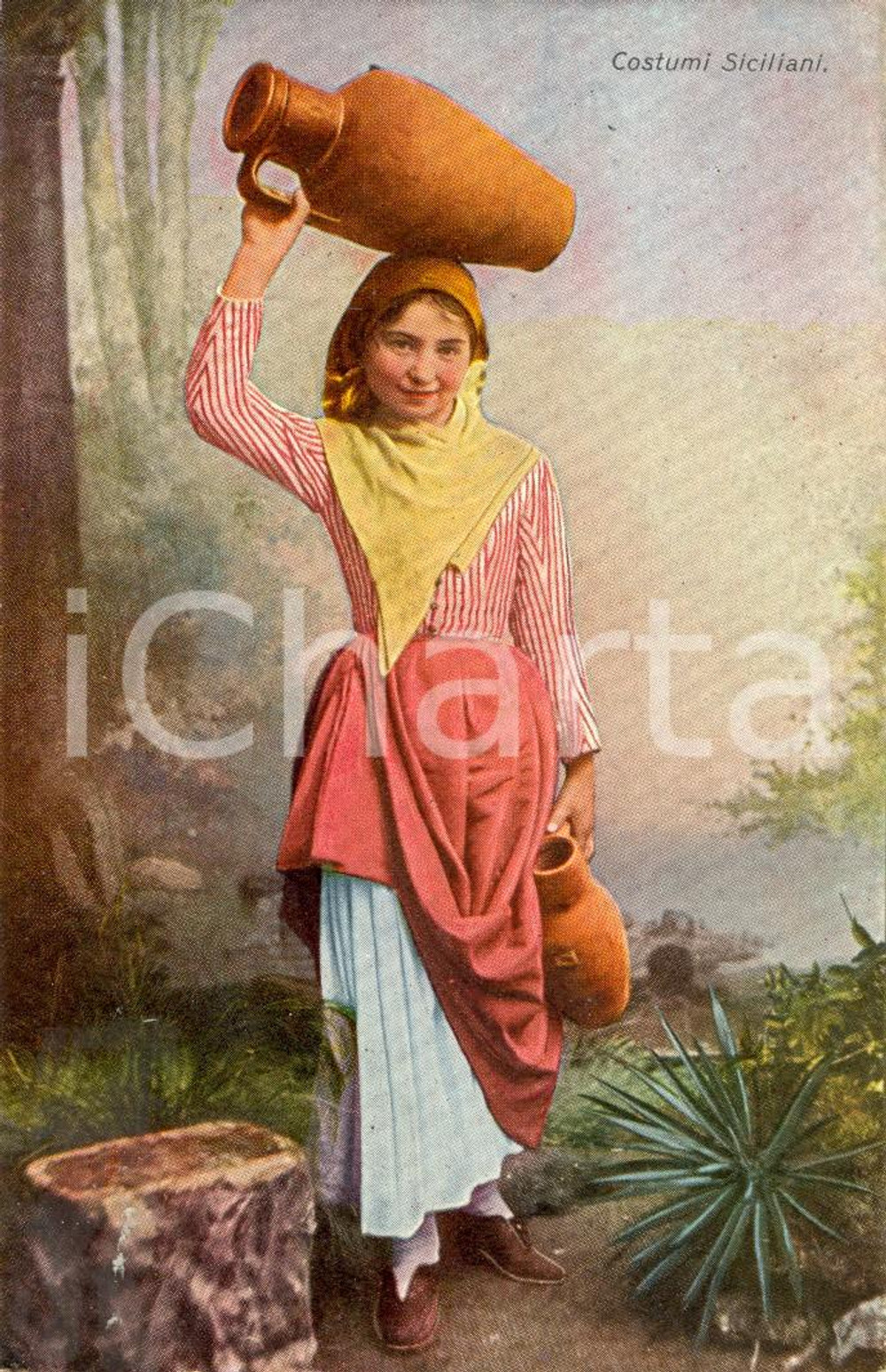 Cartolina originale da collezione Costumi siciliani anni '30 - Illustrazione d'epoca 1