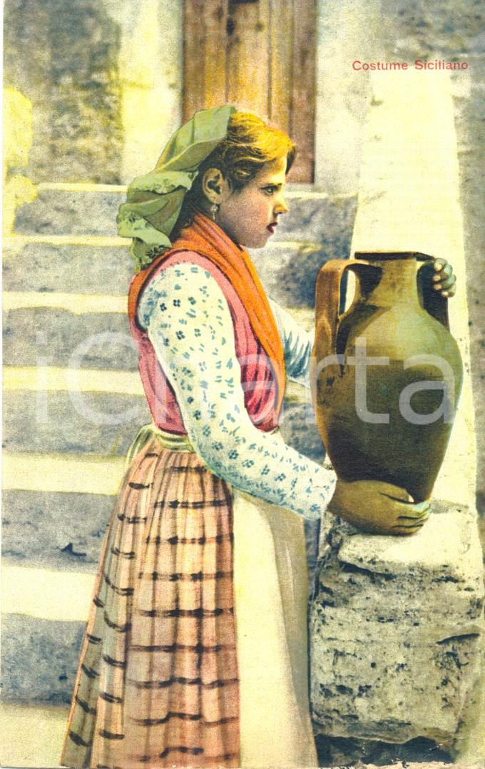 Cartolina originale da collezione 1920 ca SICILIA Giovane donna in costume tradizionale Cartolina postale FP NV 1