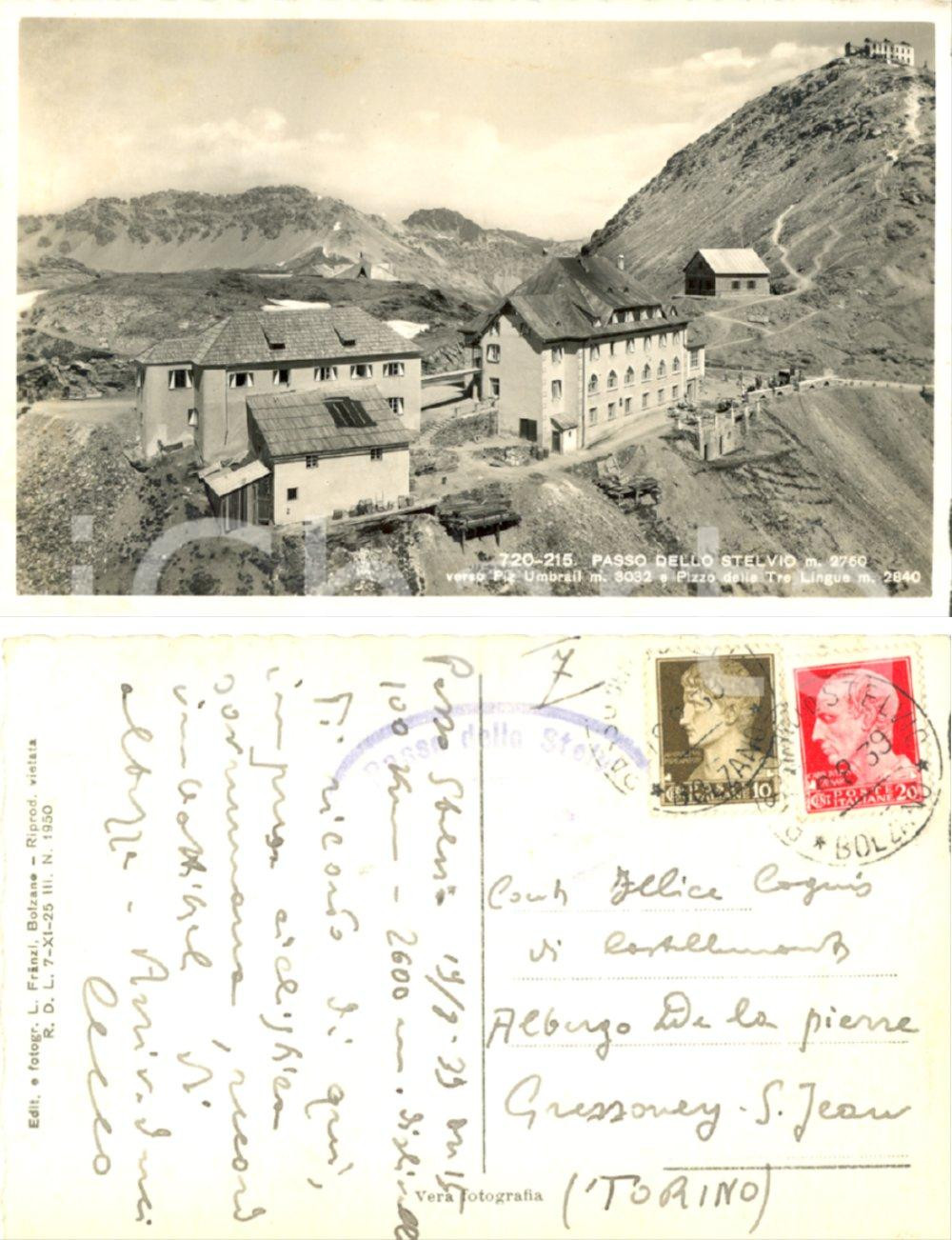 Cartolina originale da collezione 1939 PASSO DELLO STELVIO Piz Umbra *Cartolina al conte Felice CAGNIS FP VG 1