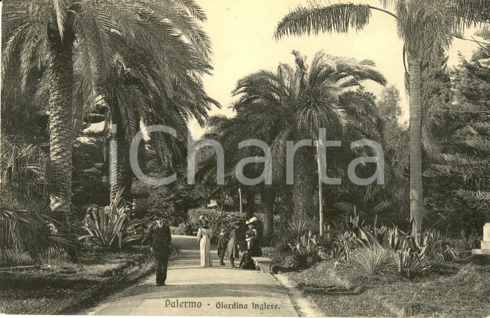 Cartolina originale da collezione 1920 ca PALERMO Veduta del GIARDINO INGLESE con passanti *Cartolina FP NV 1