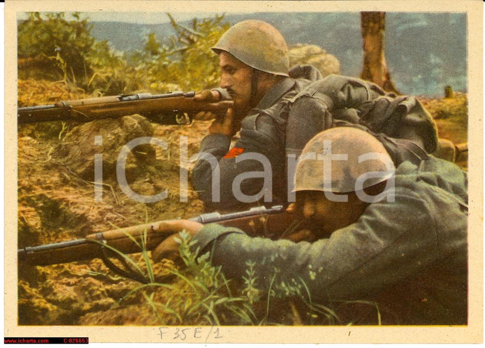 Cartolina originale da collezione 1940 ca FORZE ARMATE Fucilieri in trincea ILLUSTRATA Cartolina franchigia FG NV 1