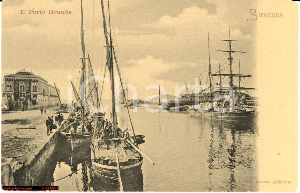 Cartolina originale da collezione 1910 Siracusa - il porto Grande *Animata con vele 1